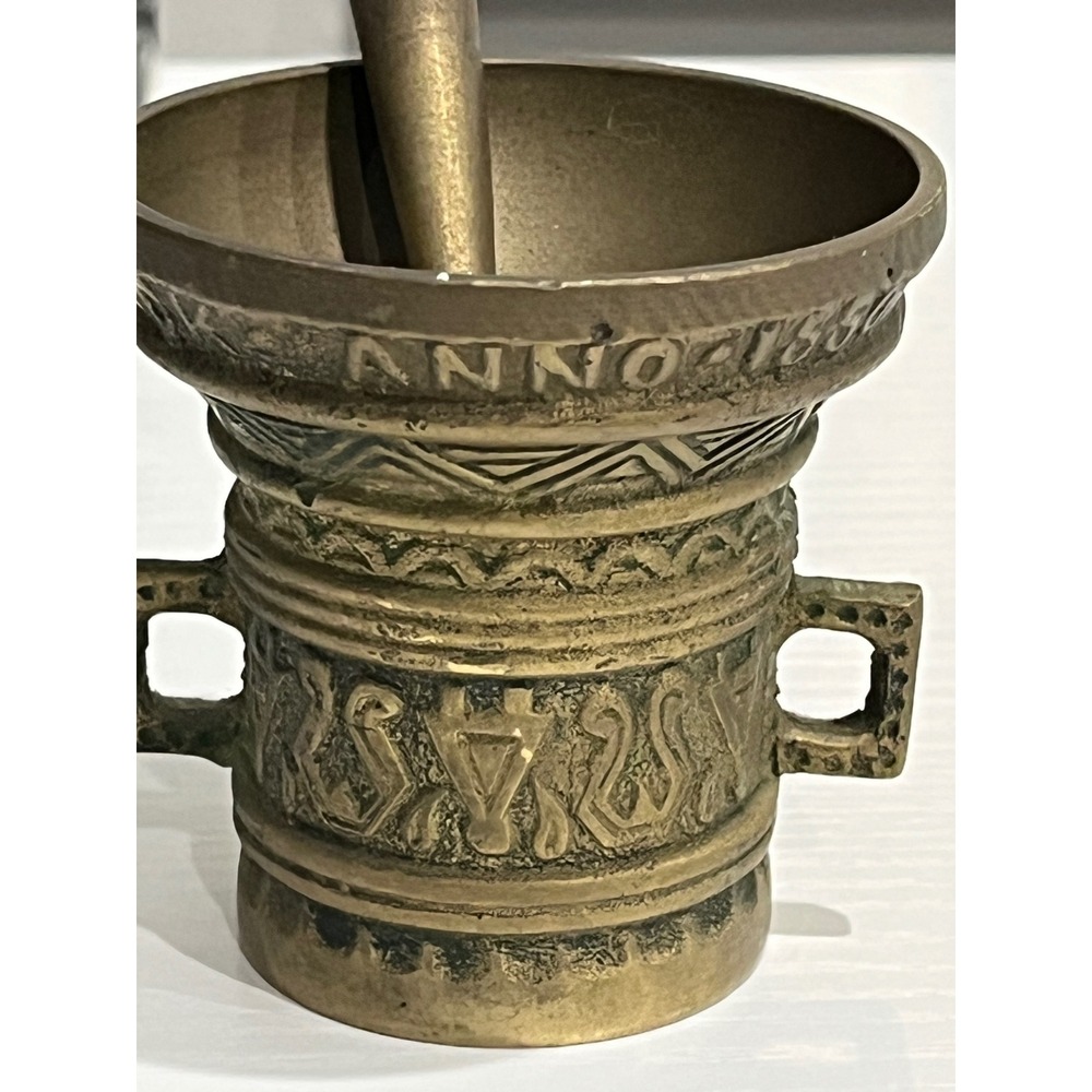 Antique Brass Mortar Pestle Apothecary Pharmacy Decorative‎ Revival Piece 1800s